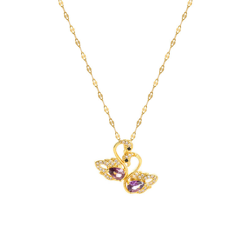 Elegante collana con ciondolo a cigno per donna, catena sottile in acciaio al titanio placcato, con design geometrico e stile lussuoso leggero