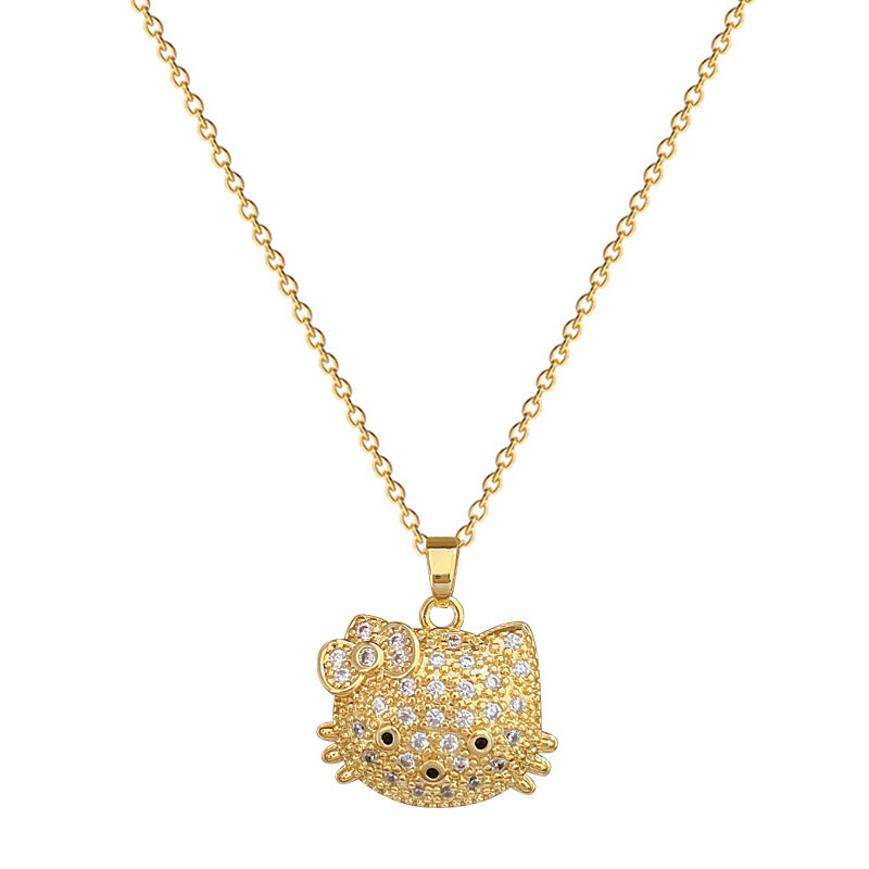Sweet Elegant Cartoon Butterfly Geometric Rhinestone Brass Pendant Titanium Steel Necklace Cable Chain