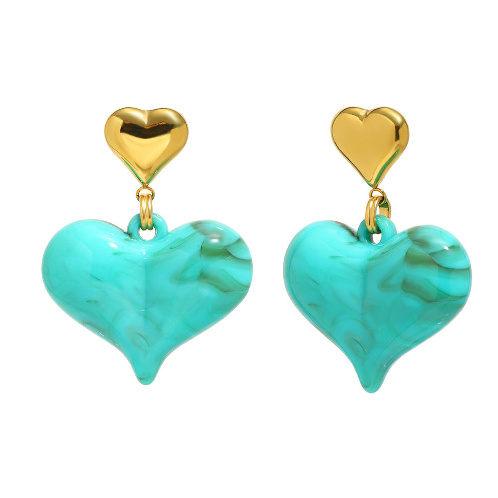 Vintage 18K Gold Plated Stainless Steel and Acrylic Heart Earrings