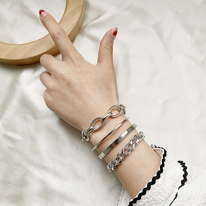 Minimalist Geometric Gold Plated Alloy Curb Chain Bracelet Set for Unisex