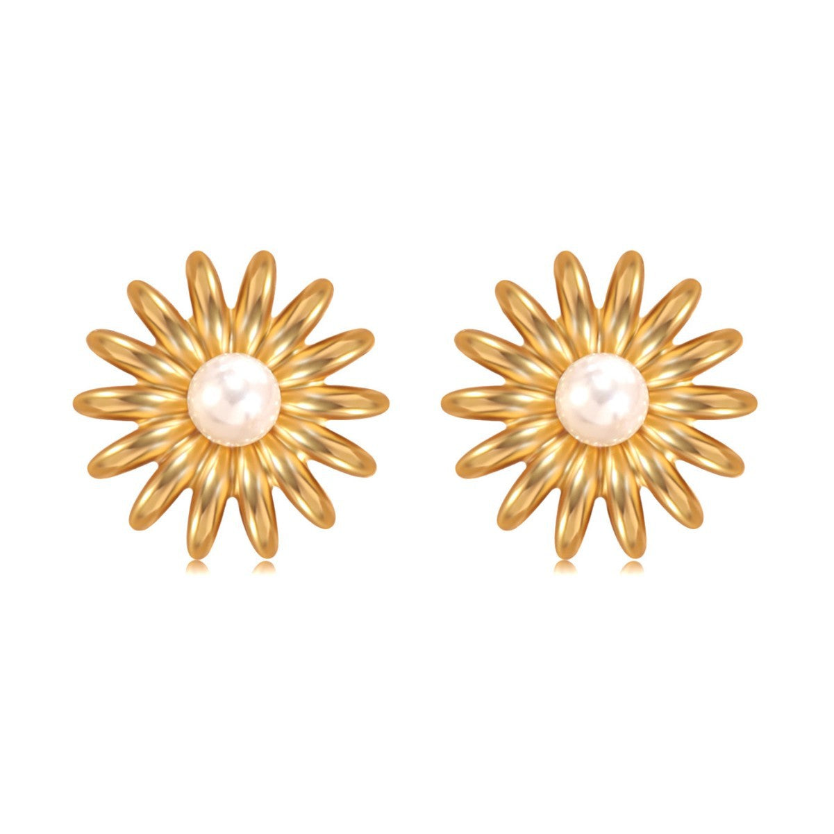 Elegant Geometric Round Stainless Steel Plated Pearl Earrings