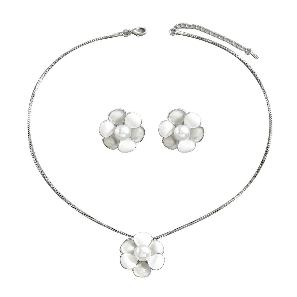 Collana e orecchini in rame a forma di fiore stile floreale con intarsio di perle da donna