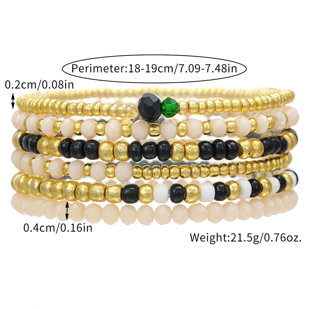 Bracciale elastico impilabile in stile bohémien per vacanze da donna con perline in vetro e design geometrico