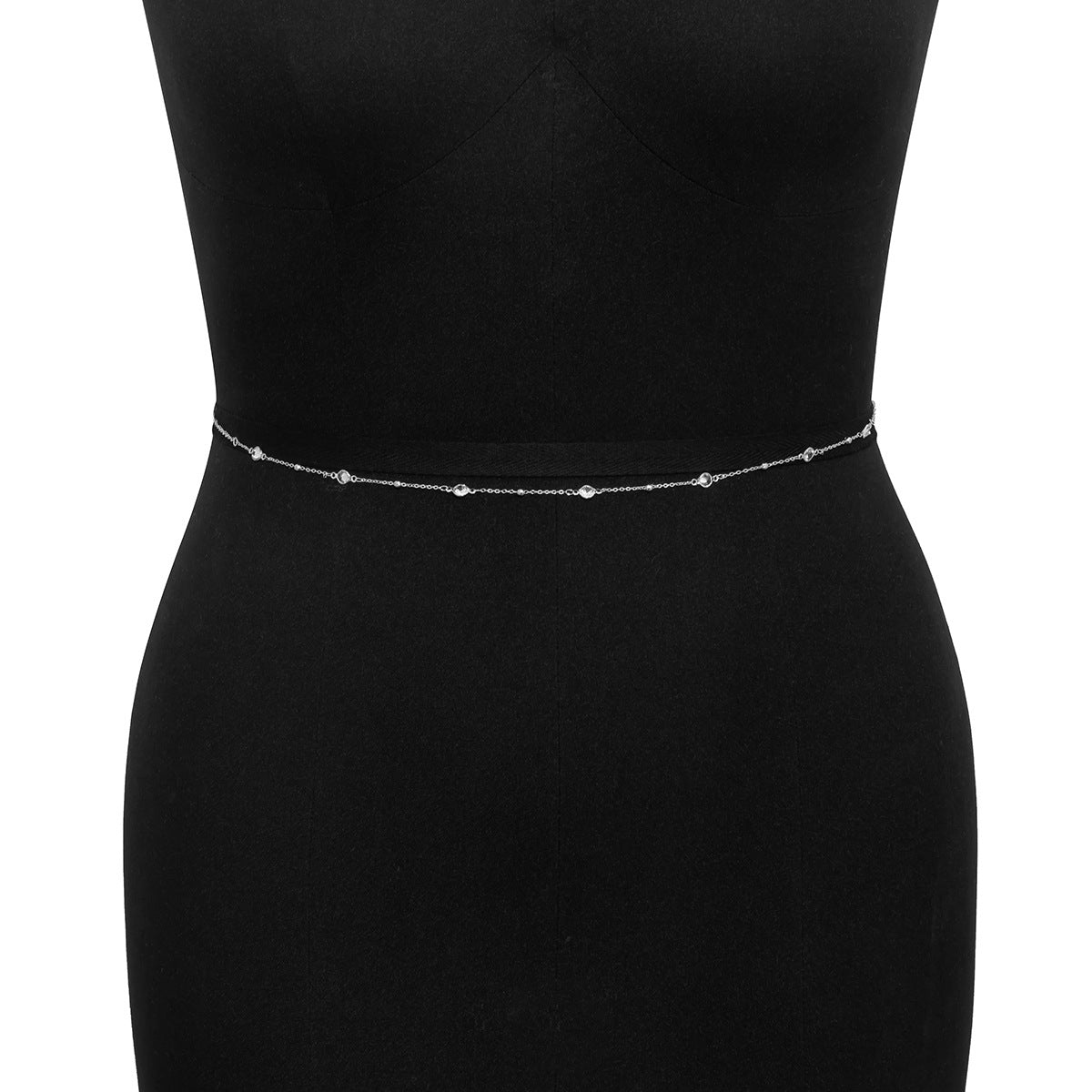 Catena in vita minimalista con strass da donna, con design scavato e chiusura a moschettone in metallo