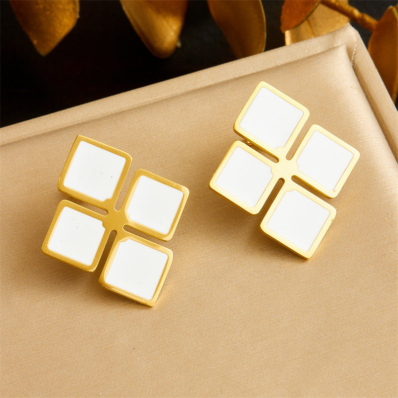 Set di collana, anello e orecchini a strati geometrici quadrati in acciaio inossidabile, lusso minimalista