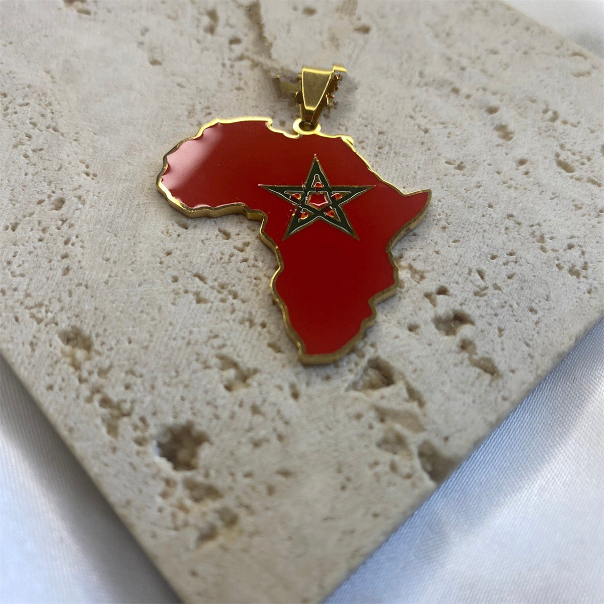Minimalist Geometric Moroccan Map Pendant Necklace in Stainless Steel with Gold Plating for Women
