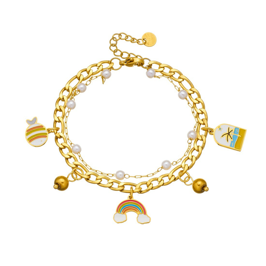 Sweet Minimalist Gold Plated Stainless Steel Rainbow Bracelet