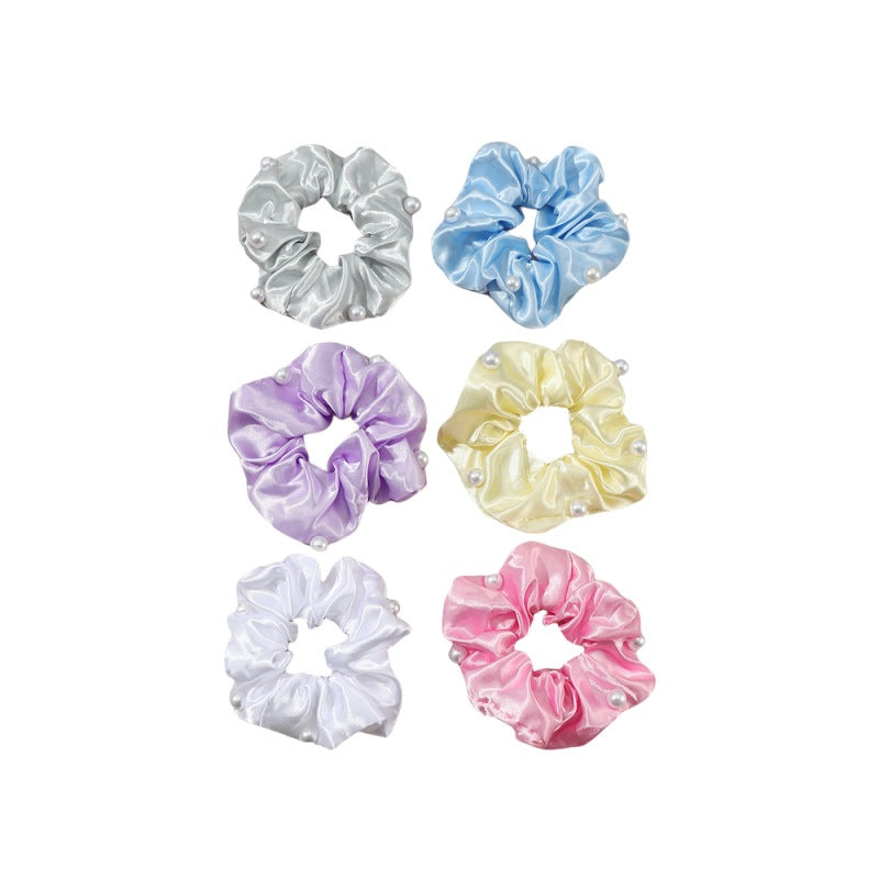 Set di Elastici per Capelli in Tessuto con Perle e Finitura Satinata Colori Caramella per Bambini