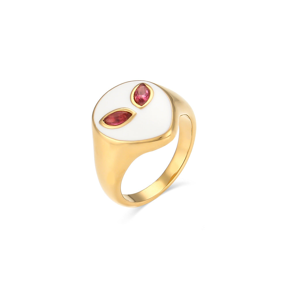 Anello Minimalista Geometrico Aliena da Donna in Acciaio Inossidabile con Placcatura Oro 18K e Finitura Smaltata