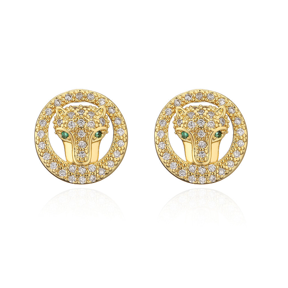 Minimalist Round Animal-Shaped Copper Earrings with Gold Plating and Zirconia Accents for Women