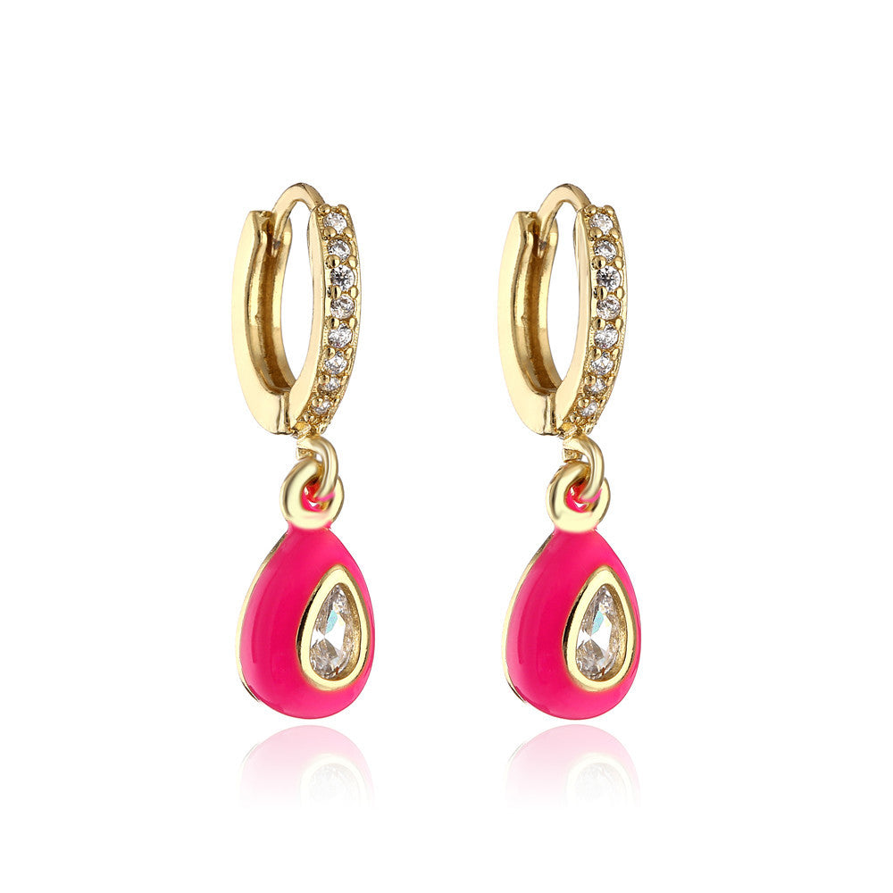 Geometric Teardrop Drip Oil Cubic Zirconia Micro-Inlay Brass 18K Gold Plated Earrings