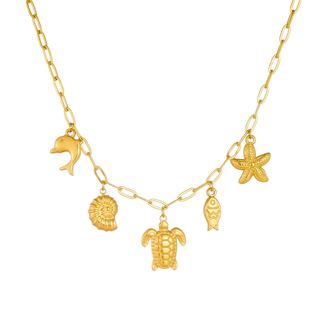Luxury Casual Gold Plated Animal Stainless Steel Necklace Curb Chain Turtle Starfish Pendant for Women