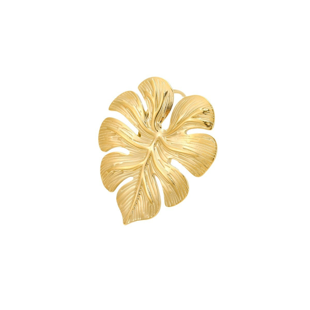 Anello da donna minimalista di lusso a forma di foglia in acciaio inossidabile con placcatura in oro 18 carati