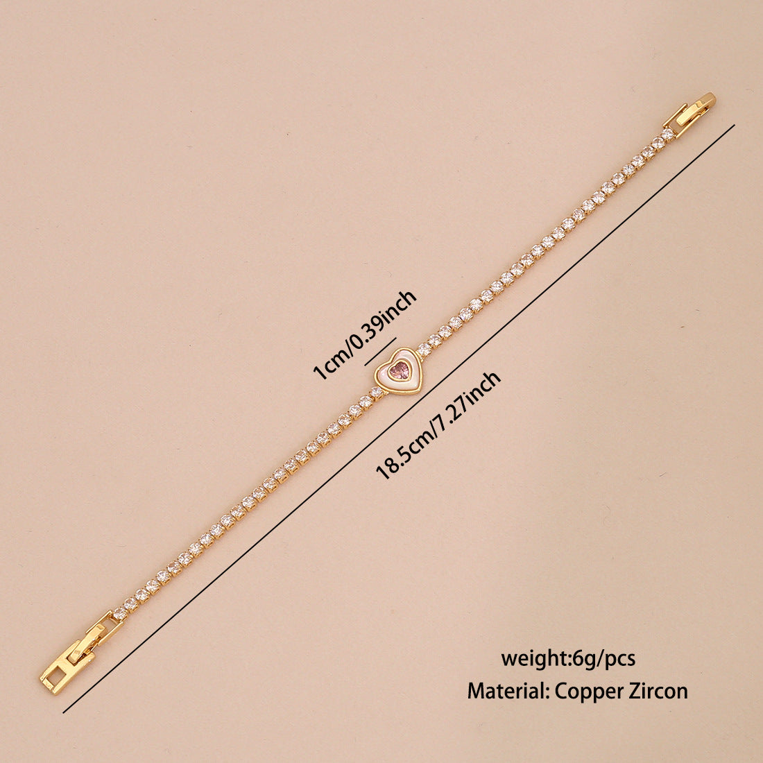 Fashionable Heart-Shaped Plated Copper Bracelet with Zircon Accents for Women