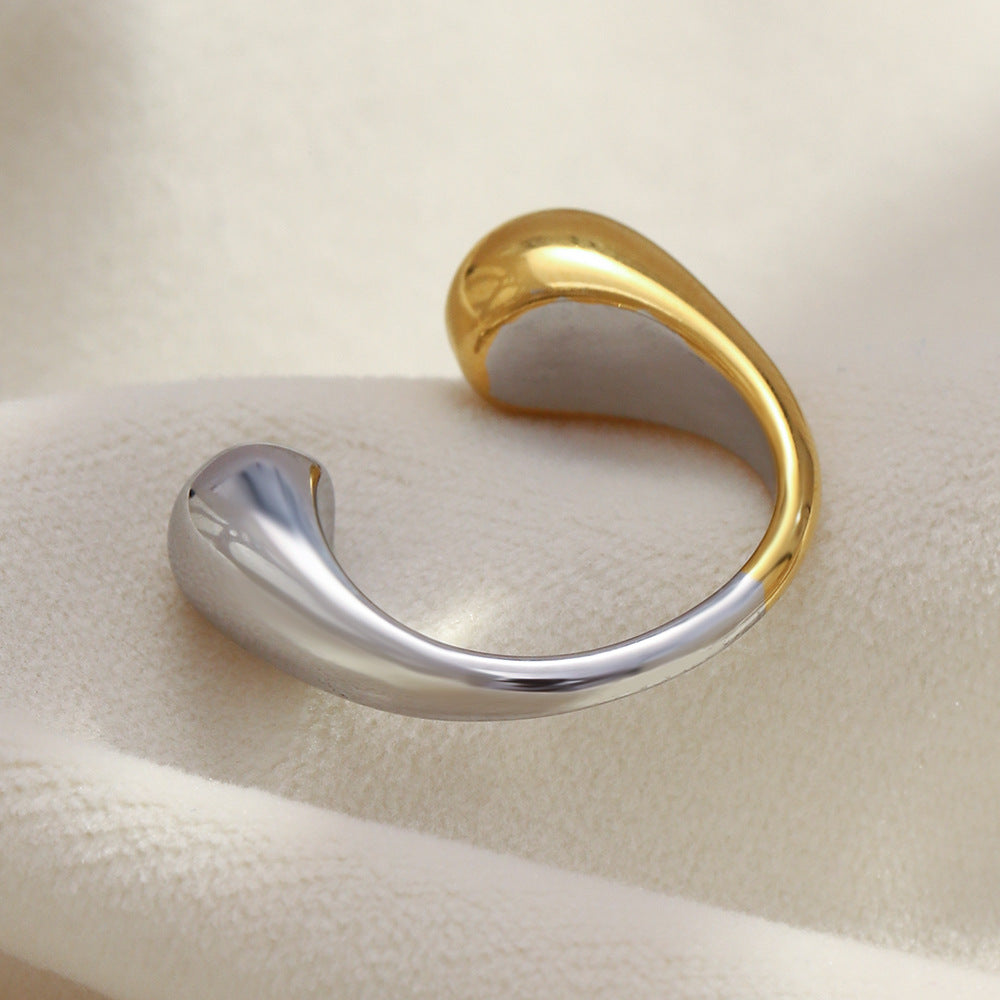 Minimalist Geometric Stainless Steel Plated 18K Gold Double-Head Ring for Women Luxury Fashion Accessory