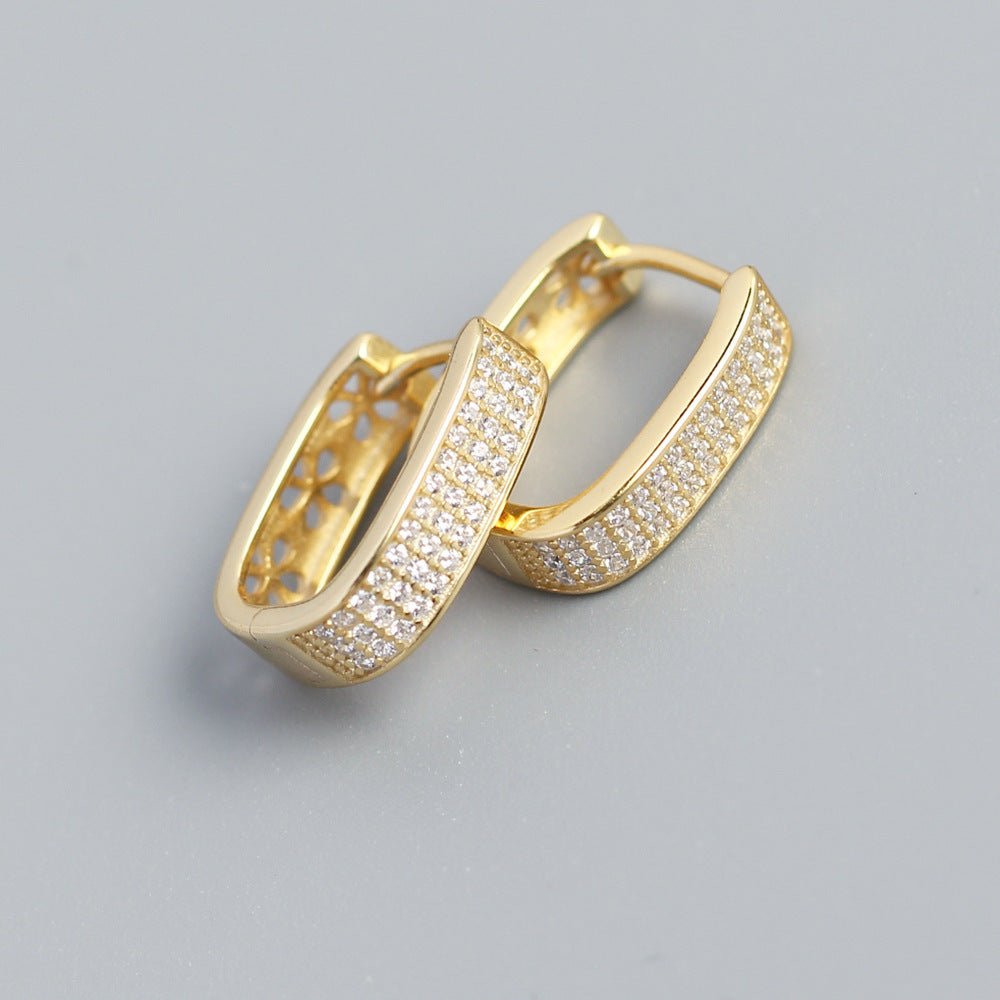 Orecchini a perno a U alla moda in argento sterling S925 con zirconi micro-pavé, orecchini da donna geometrici minimalisti