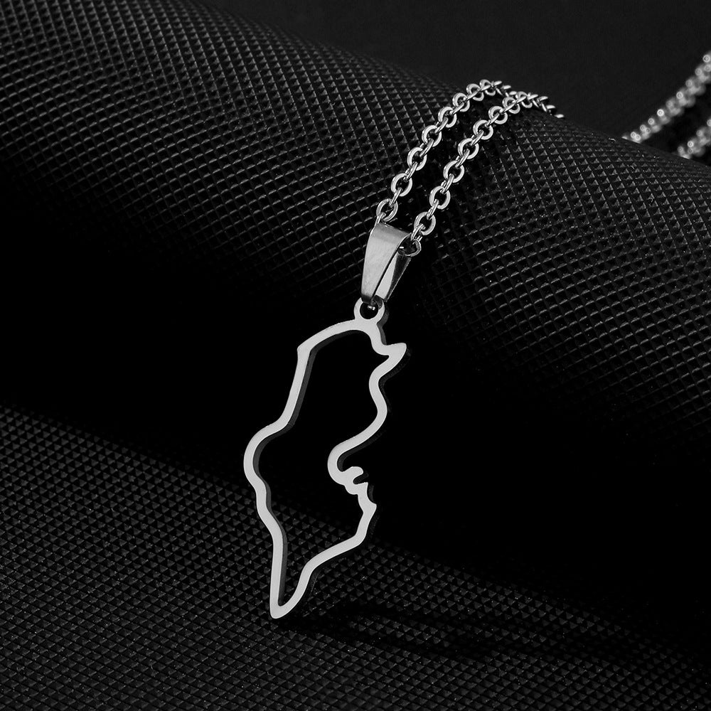 Collana Pendente Minimalista Geometrica Placcata in Acciaio al Titanio Unisex con Catena a O