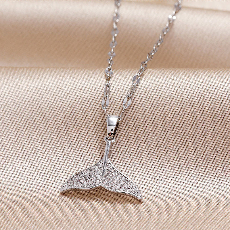 Minimalist Dolphin-Shaped Titanium Steel Pendant Necklace with Plated Finish for Women