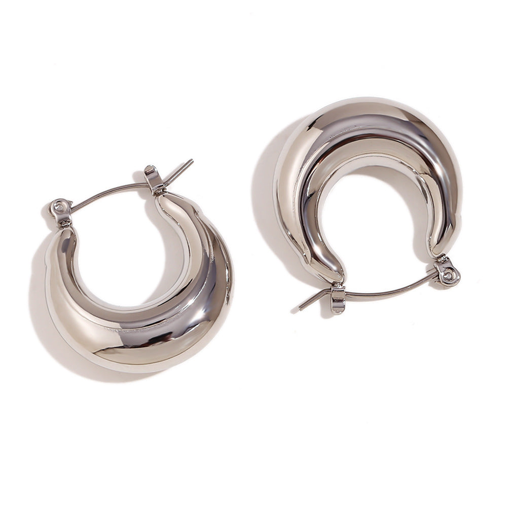 Orecchini a cerchio da donna a forma di U, geometrici, minimalisti, in acciaio inossidabile placcato oro 18 carati e estremità spesse e vuote