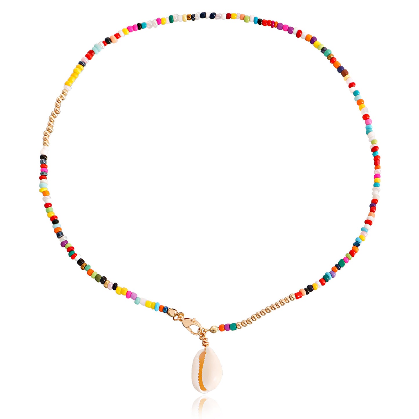 Bohemian Double-Layer Shell Pendant Necklace for Women with Geometric Design, Iron Alloy Chain, Electroplated Finish, Clavicle Length