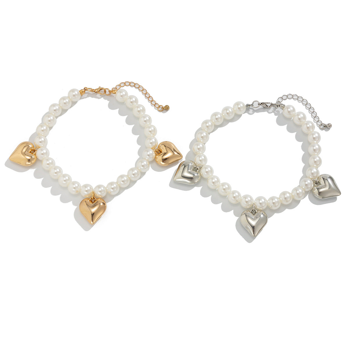 Tobillera minimalista con forma de corazón y cuentas de perlas de imitación para mujer