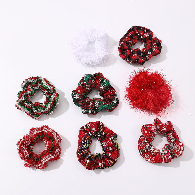 Set di elastici per capelli per bambini a tema natalizio con fiocchi di neve rossi, design ondulato e dettagli a righe
