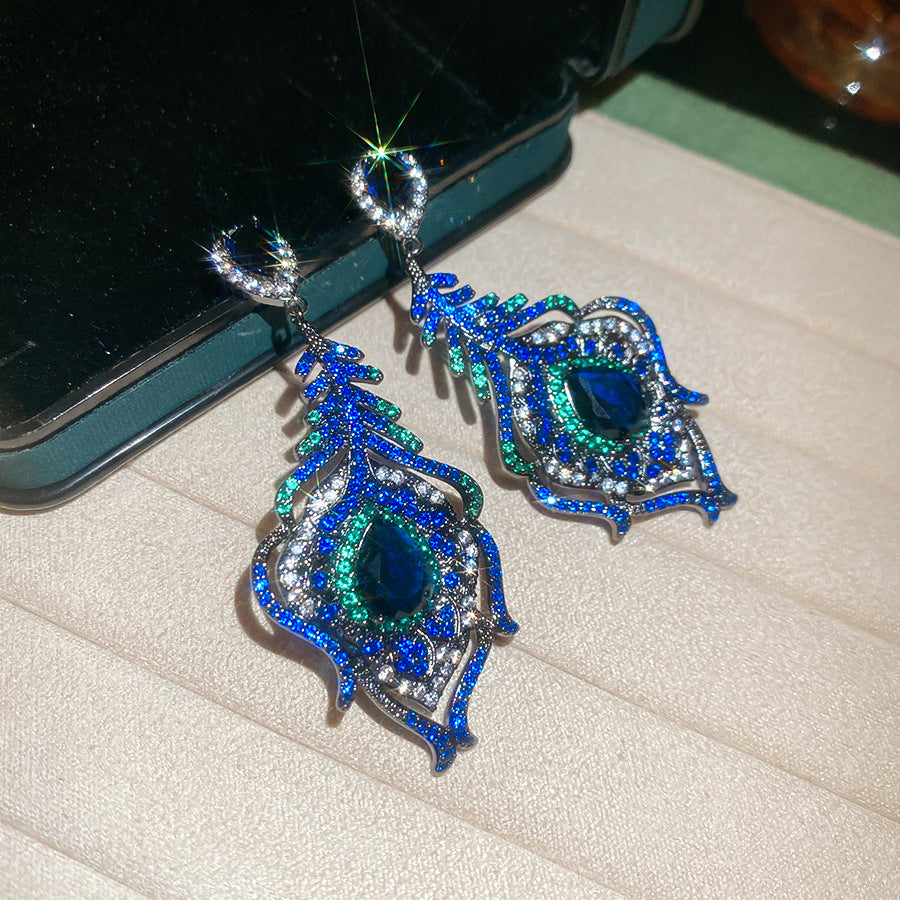 Orecchini geometrici a forma di piuma vintage con intarsio di zirconi da donna