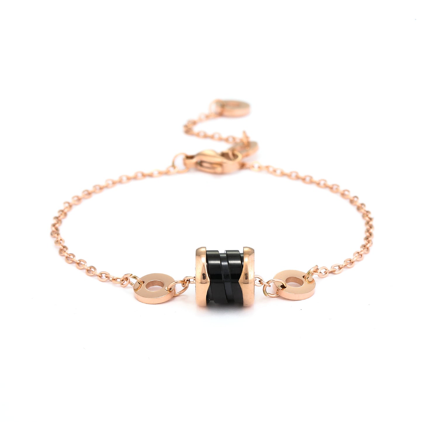 Geometric Titanium Steel Black Ceramic Plated 18K Rose Gold Bracelet for Women