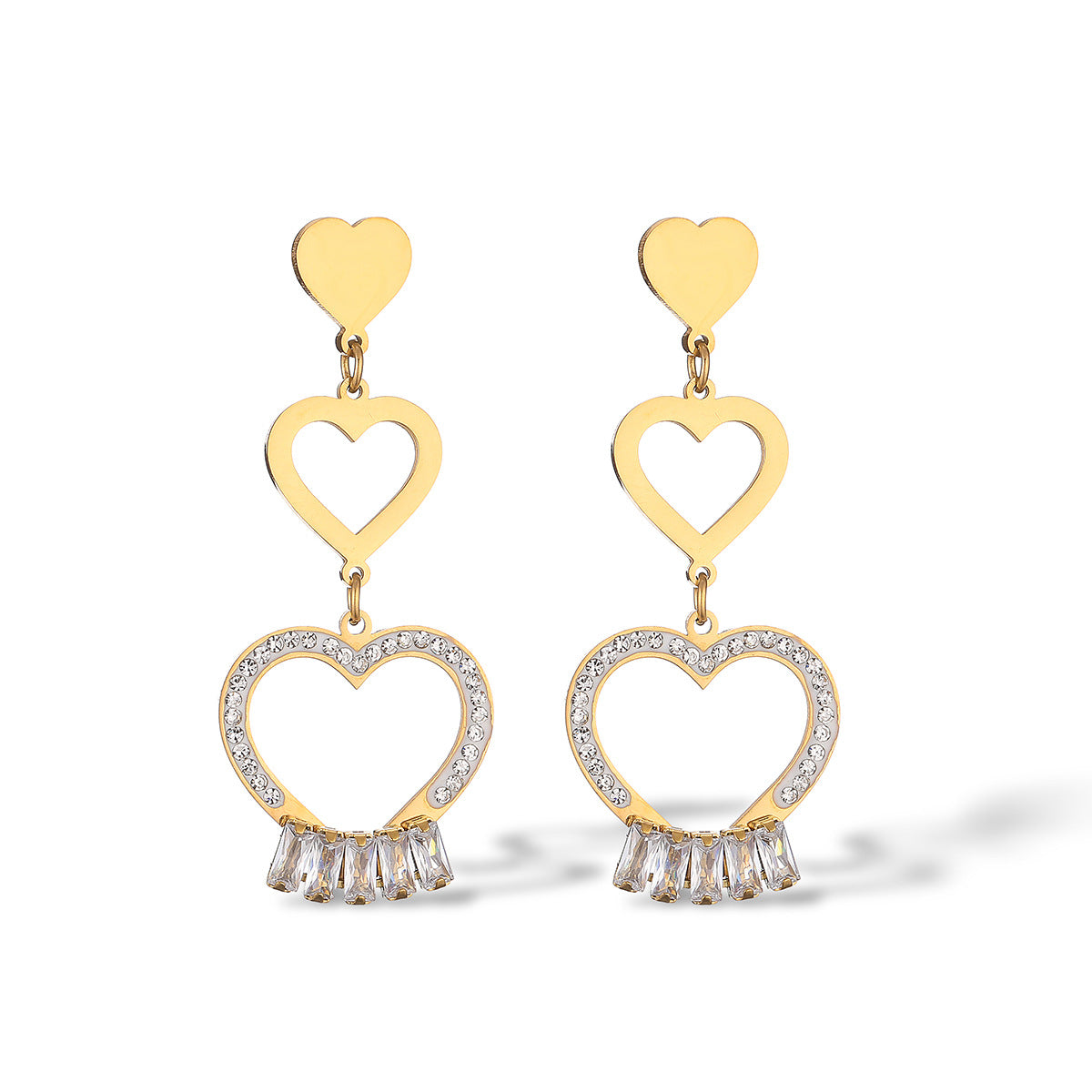 Minimalist Geometric Heart-Shaped Zirconia-Set Titanium Steel Earrings for Women