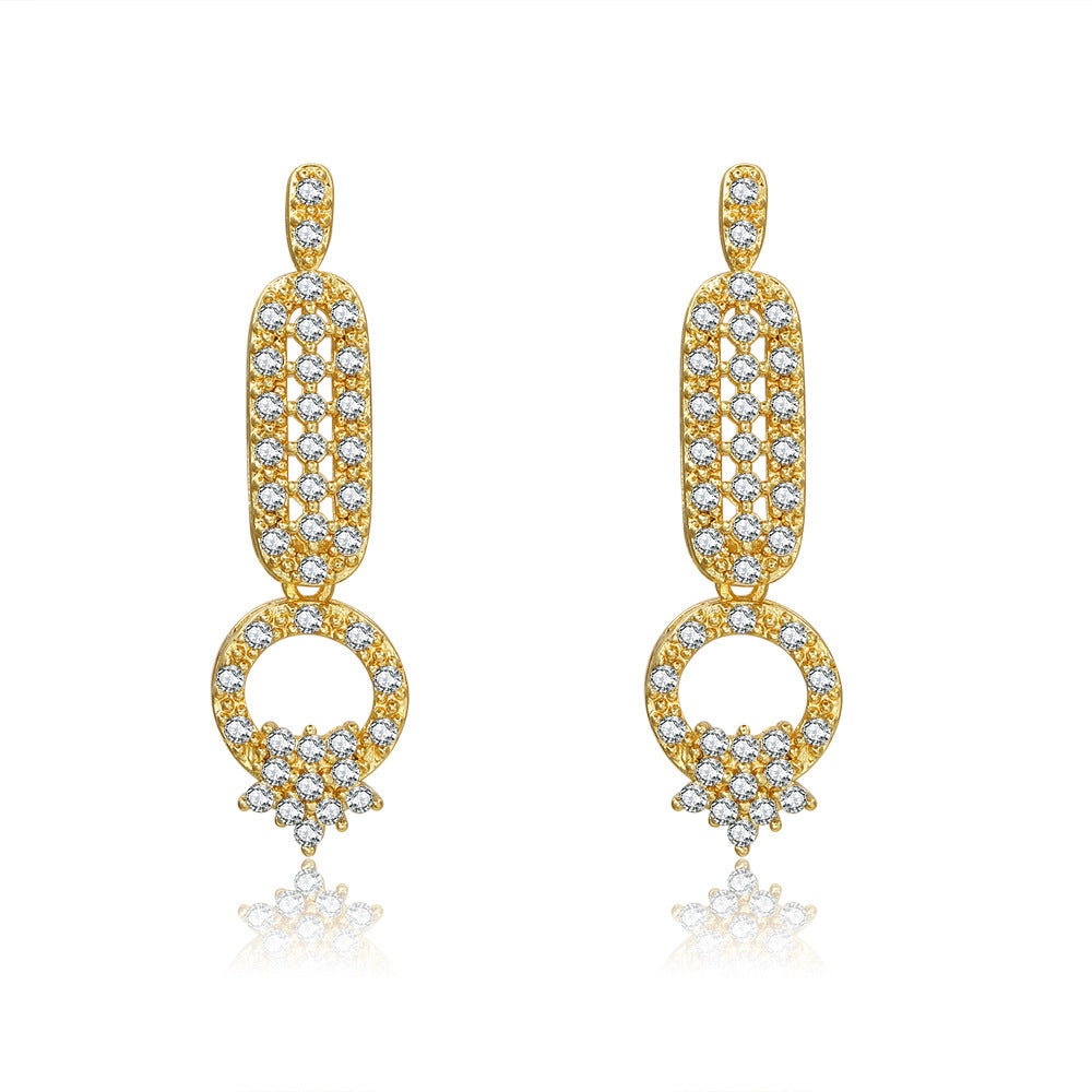 Vintage Gold Plated Brass Teardrop Floral Earrings with Cubic Zirconia
