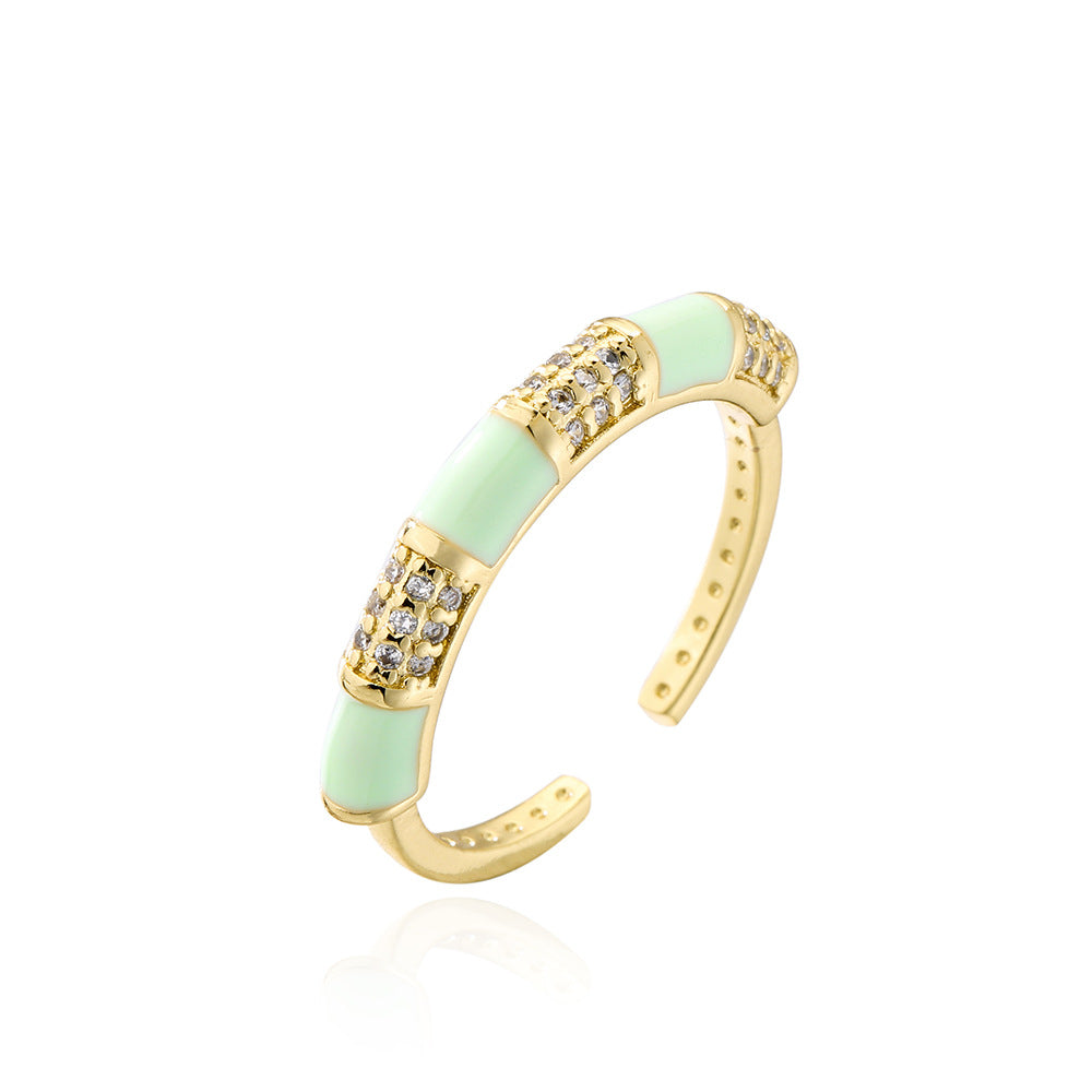 Anello Aperto Geometrico da Donna Stile Bohemien Realizzato in Rame Placcato Oro 18K e Finitura Smaltata