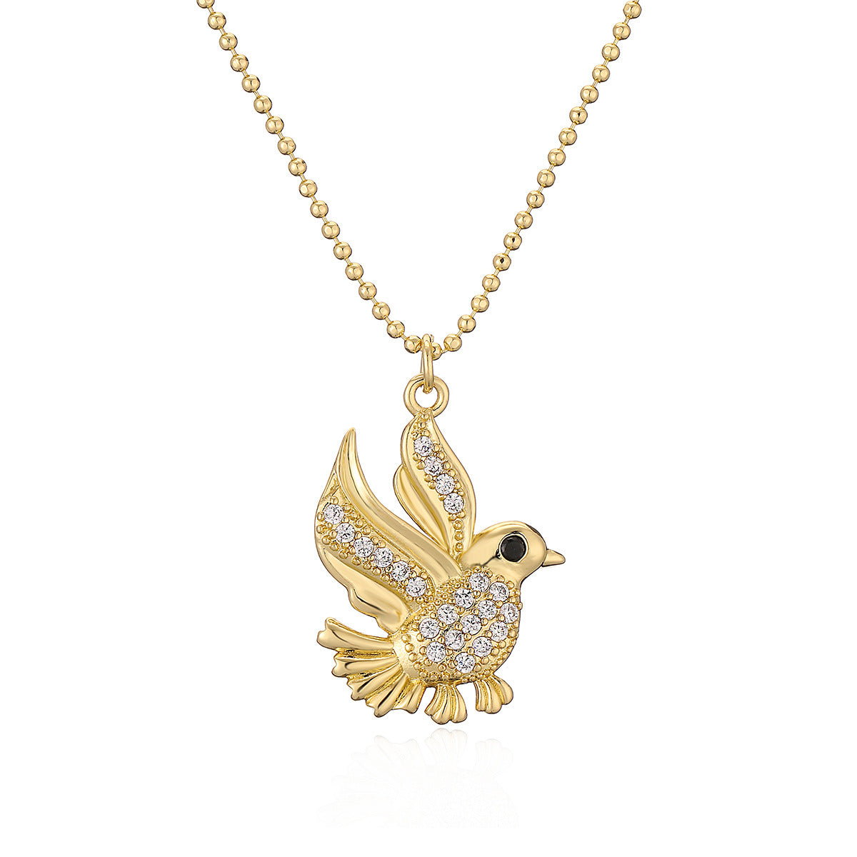 Minimalist Bird-Shaped Pendant Necklace for Women Made of Brass with 18K Gold Plating and Zircon Inlay