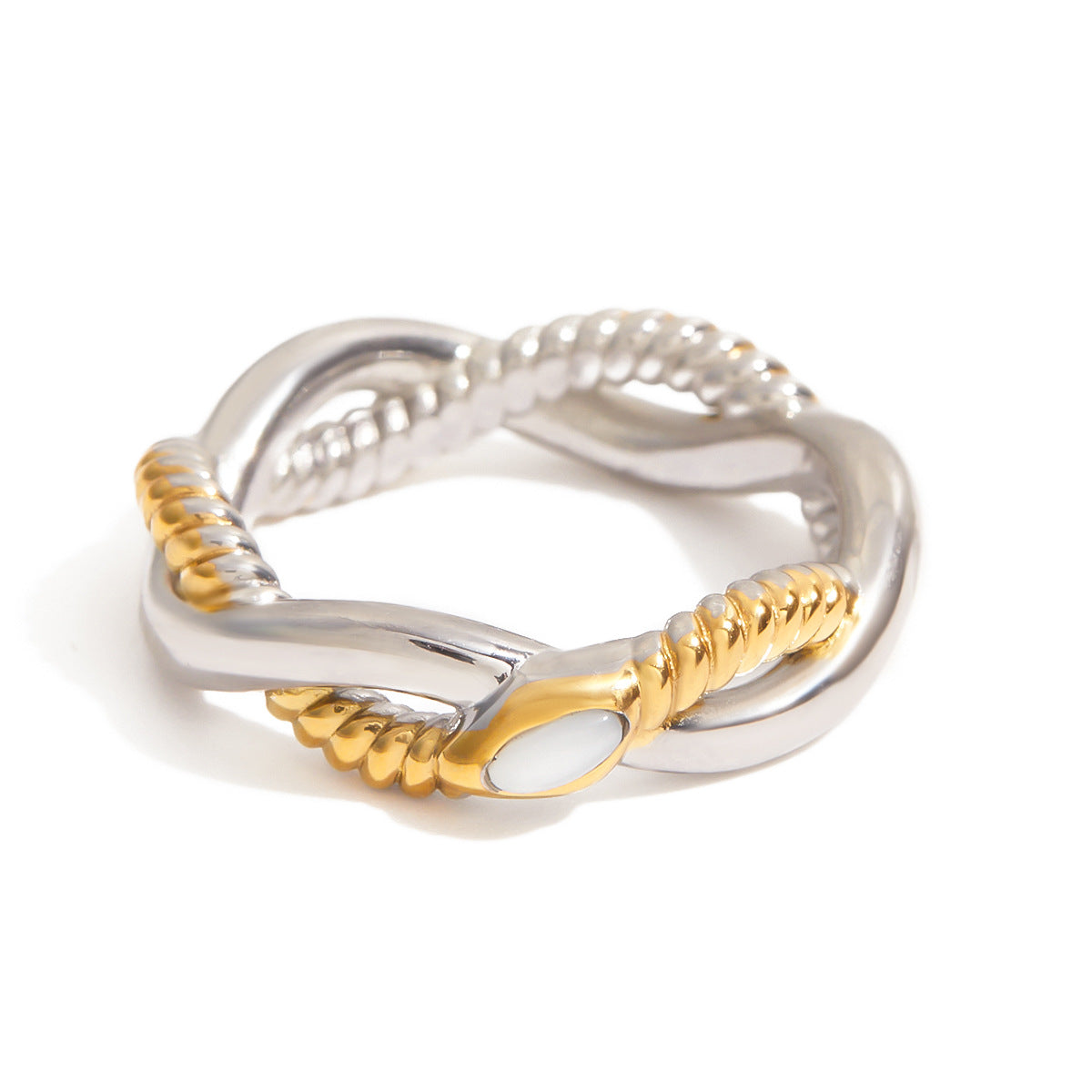 Elegante Anillo Geométrico de Serpiente de Acero Inoxidable Plateado para Mujer