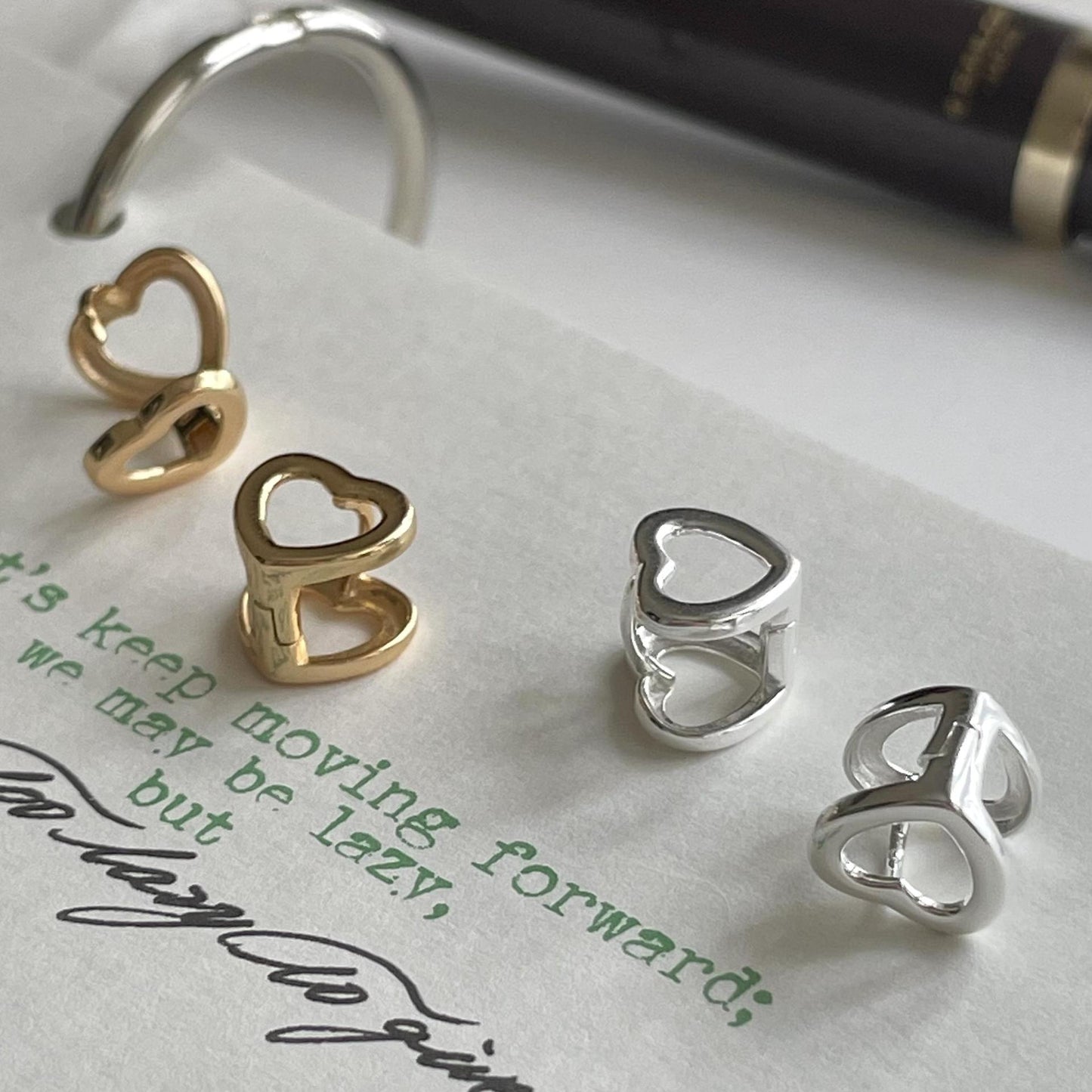 Pendientes de tuerca minimalistas en forma de corazón de plata de ley 925 con baño de oro, estilo dulce y fresco
