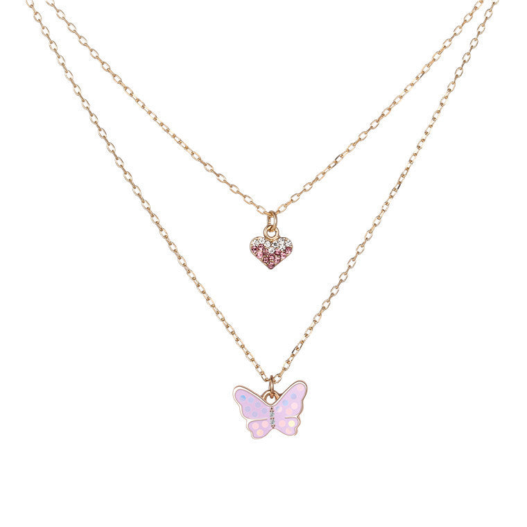 Collana con Ciondolo a Farfalla Minimalista Dolce per Ragazze in Lega Multistrato con Ciondolo a Cuore Smaltato Color Caramella e Catena a Croce