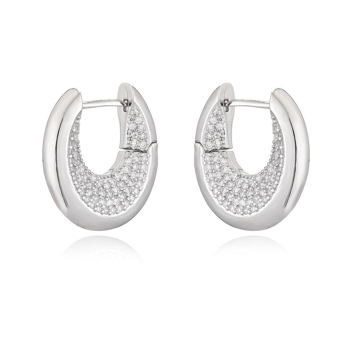 Aretes Minimalistas Geométricos en Forma de U para Mujer con Base de Cobre y Chapado en Oro de 18K, con Acentos de Circonita Microengastada