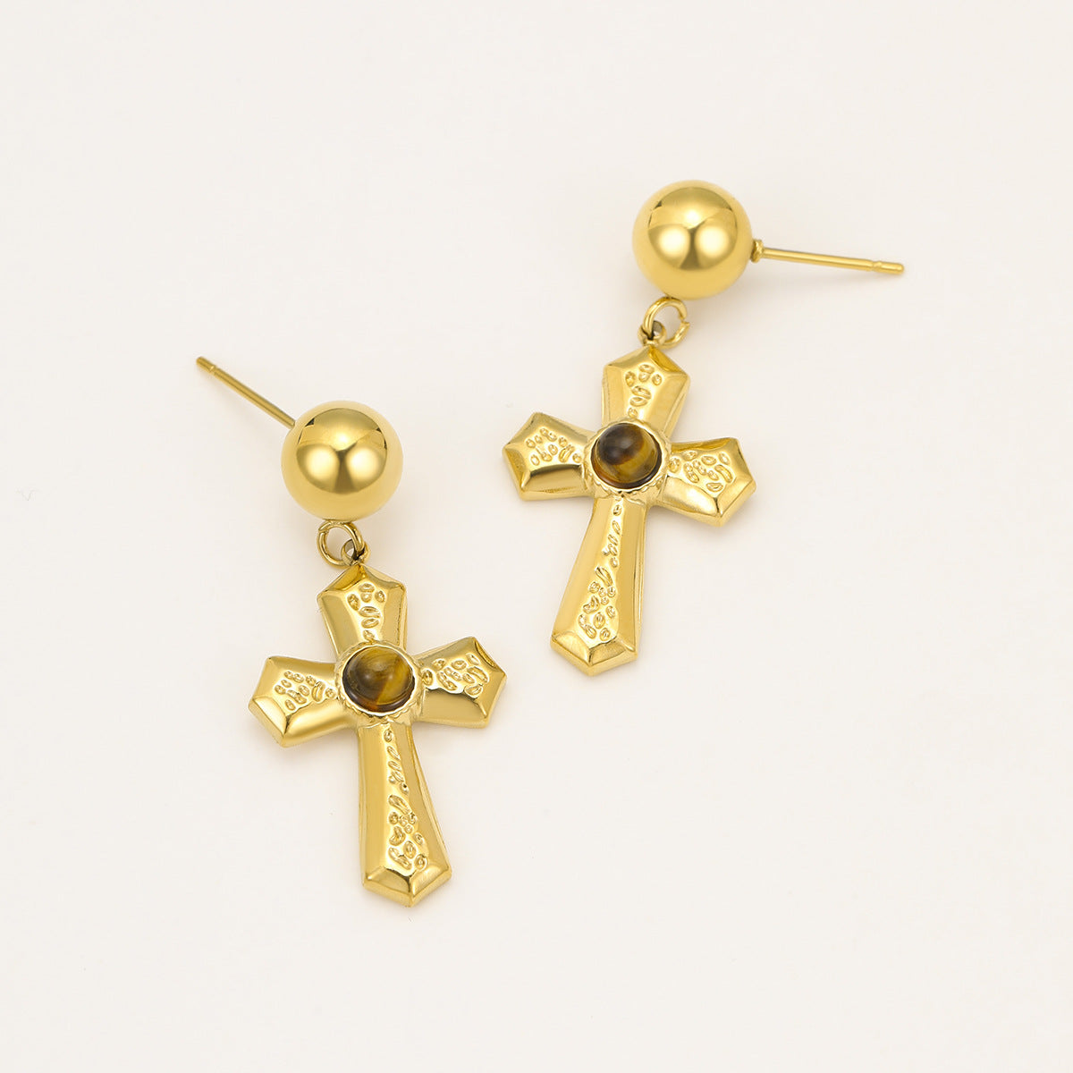 Minimalist Geometric Stainless Steel Cross Stud Earrings with Plated Finish for Women