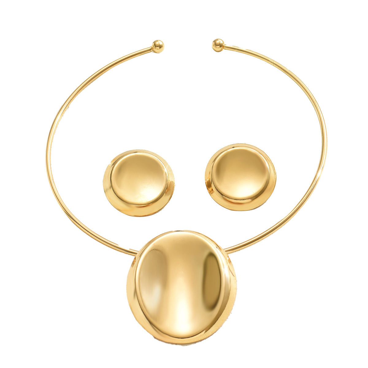Set di Collana e Orecchini a Pendente Geometrici Minimalisti in Lega per Donna con Finitura Placcata, Cerchio e Ovale, Catena con Ciondolo