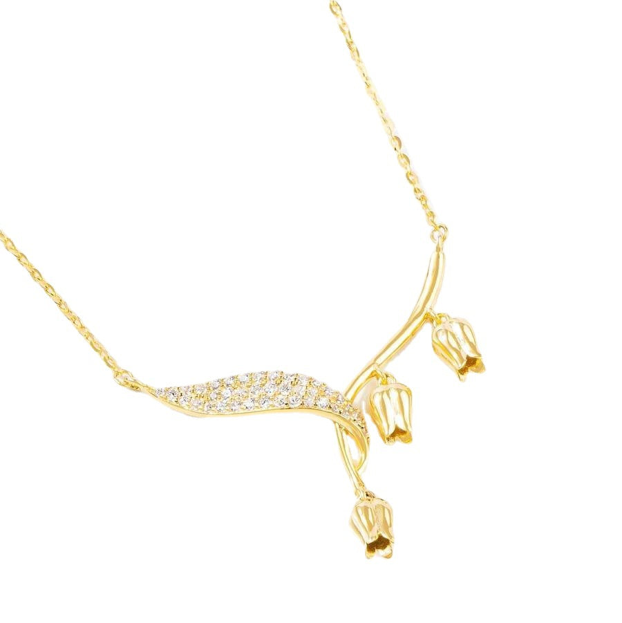 Elegant Orchid Bell Flower Pendant Necklace in Titanium Steel with O-Chain for Women Minimalist Luxury Style
