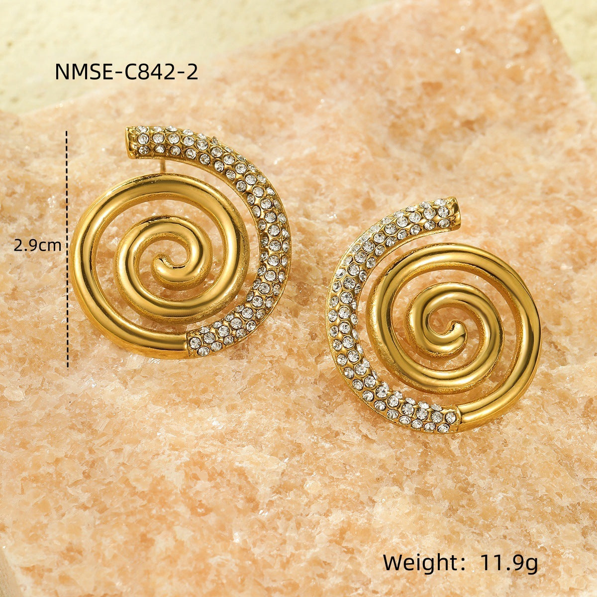 Orecchini Minimalisti a Spirale in Acciaio Inossidabile con Placcatura in Oro 18K e Intarsio di Zirconi