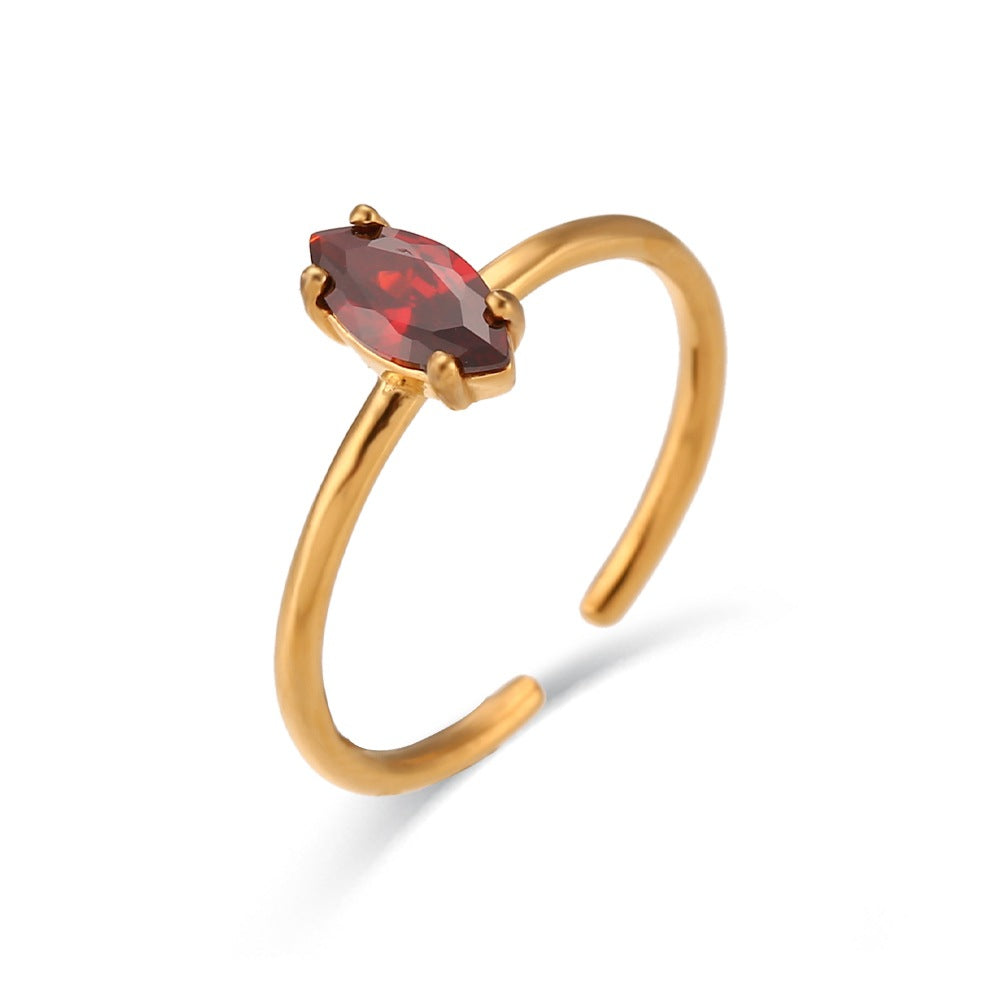 Anillo Abierto Ovalado de Circonita, Minimalista Geométrico, de Acero Inoxidable con Chapado en Oro de 18K para Mujer