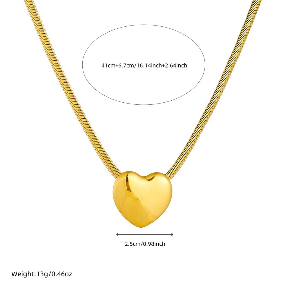 Fashionable Minimalist Heart-Shaped Stainless Steel Gold-Plated Snake Chain Necklace for Women