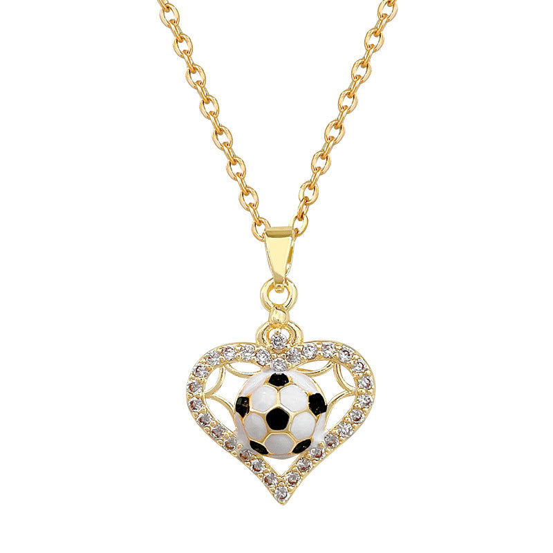 Sweet Sporty Heart Geometric Rhinestone Plated Titanium Steel Necklace with Cable Chain for Unisex