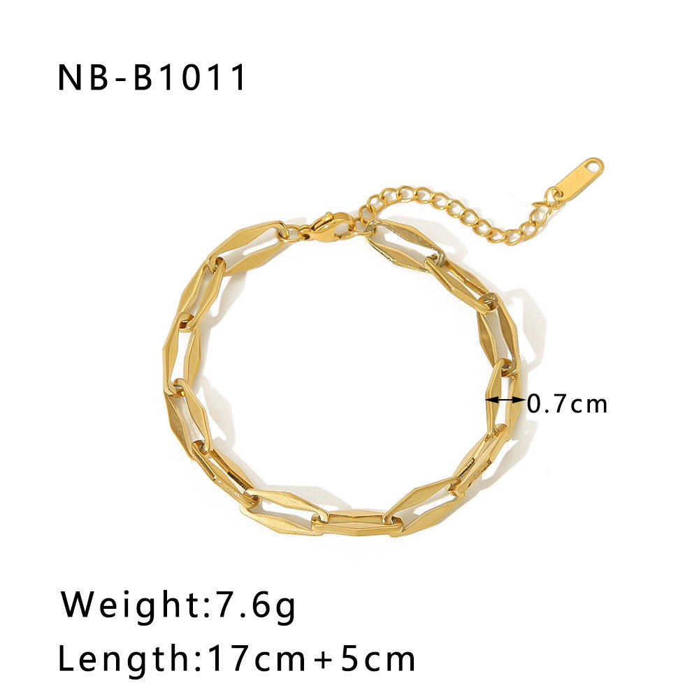 Punk Style Geometric Stainless Steel Handmade Chain Bracelet with 18K Gold Plating