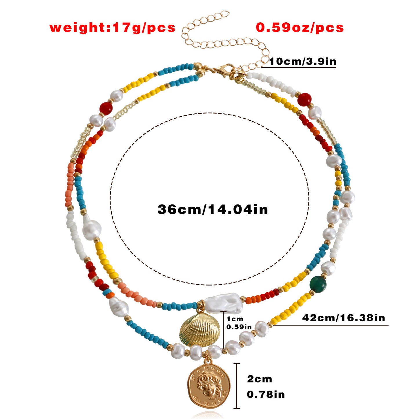 Bohemian Style Colorful Seed Bead and Seashell Pendant Necklace for Women Geometric Alloy Design with Plated Finish