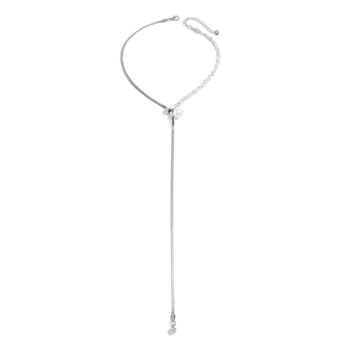 Luxury Minimalist Geometric Round Iron Plated Snake Chain Necklace with Faux Pearl Pendant for Women