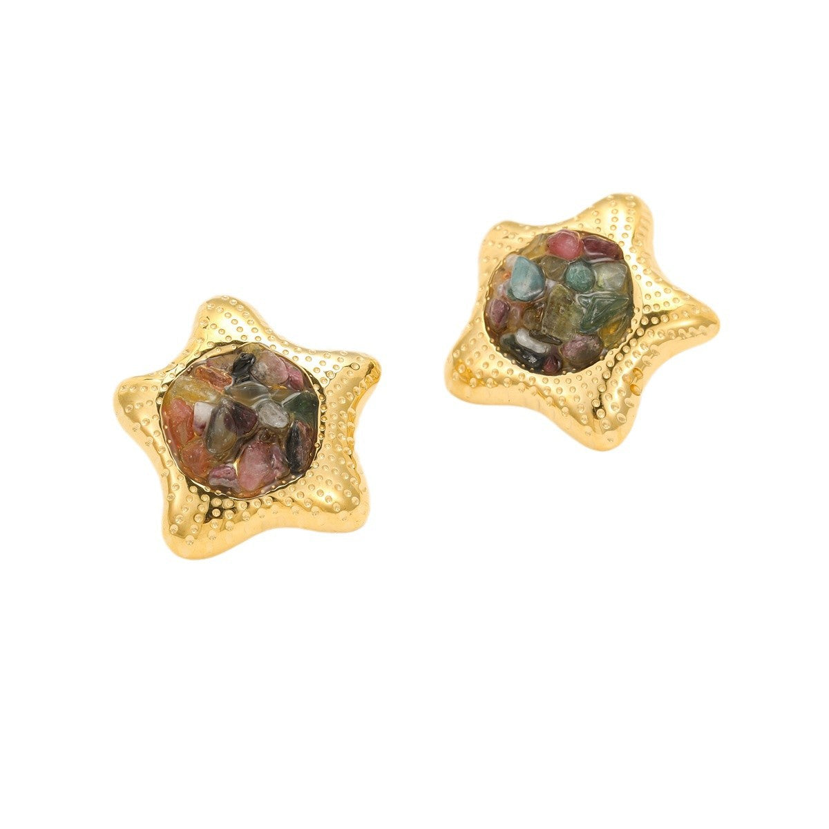 Orecchini a Stella Vintage in Acciaio Inossidabile con Texture Effetto Pietra Naturale da Donna