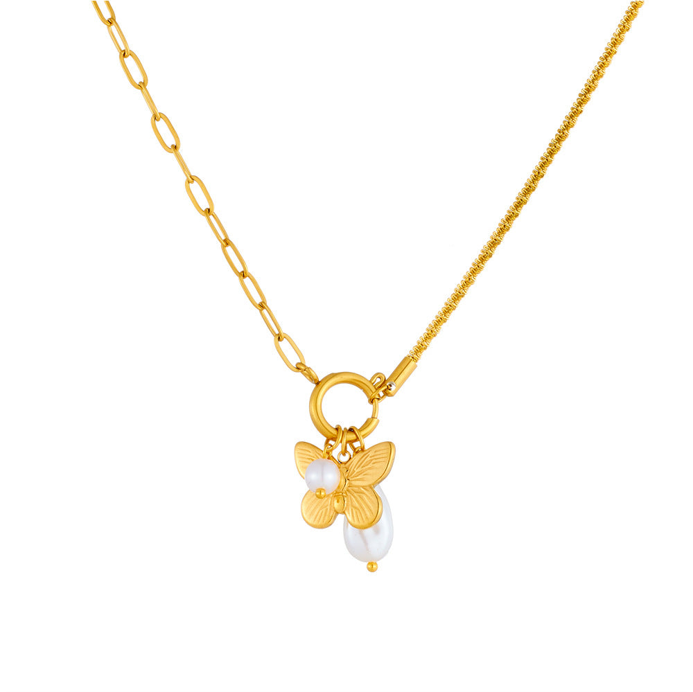 Minimalist Elegant Butterfly Teardrop Stainless Steel Plated Necklace for Women