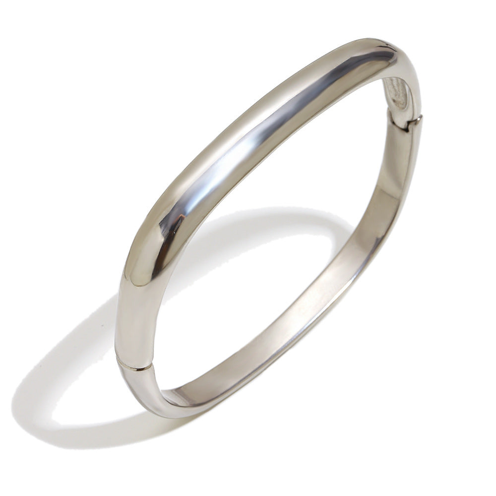 Bracciale a Polsino Tondo Irregolare Minimalista da Donna in Acciaio Inossidabile con Placcatura in Oro 18K