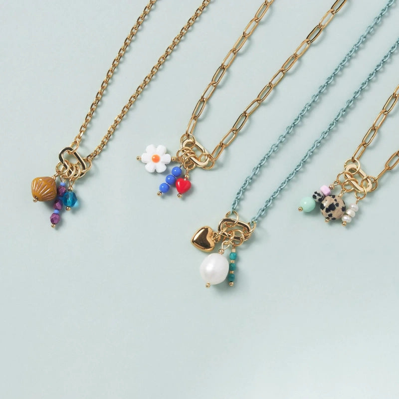 Collana con ciondolo a cuore floreale in ottone placcato oro 18 carati Sweet Charm fai da te Unisex